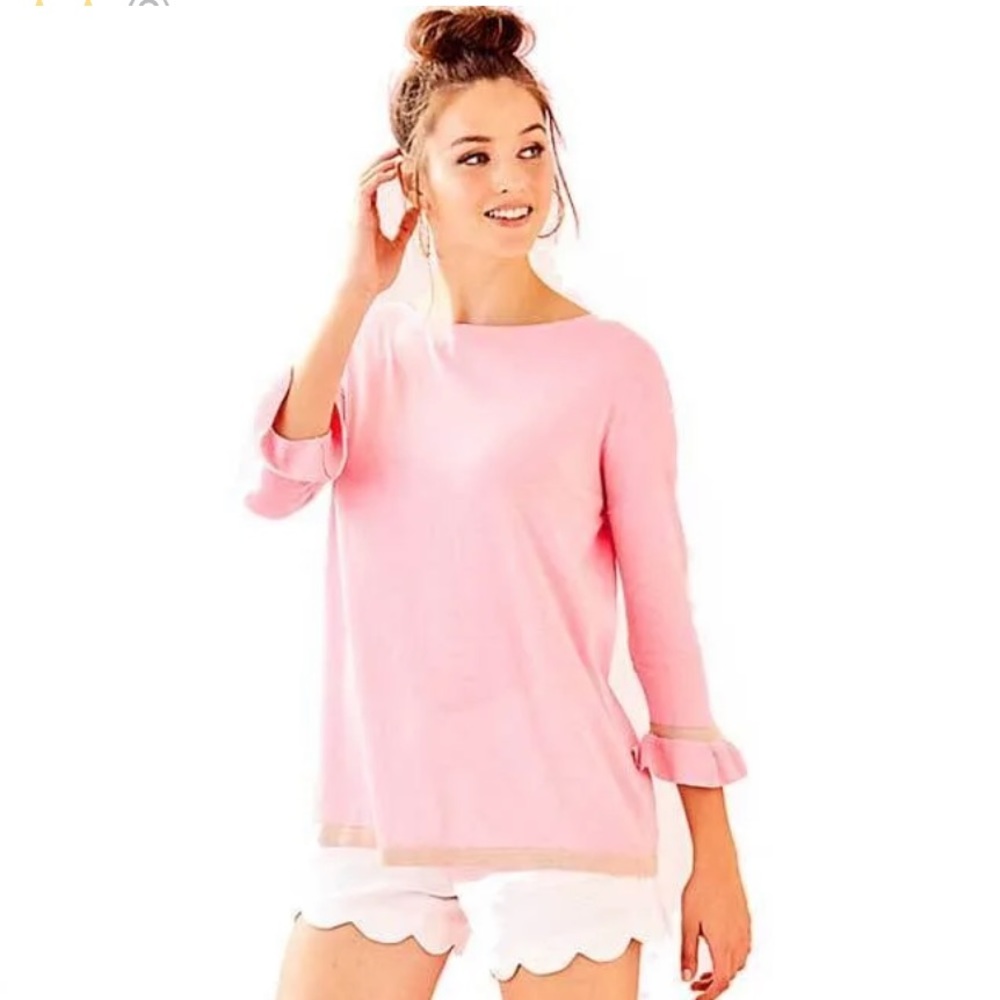 Lilly Pulitzer Charla CoolMax Sweater Heather Pink Coral Reef Tint $128 XS